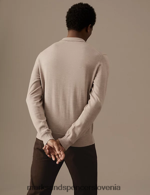 pletena polo majica iz čiste ekstra fine merino volne lahka naravna Marks & Spencer oblačila moški 6T8F6X6673