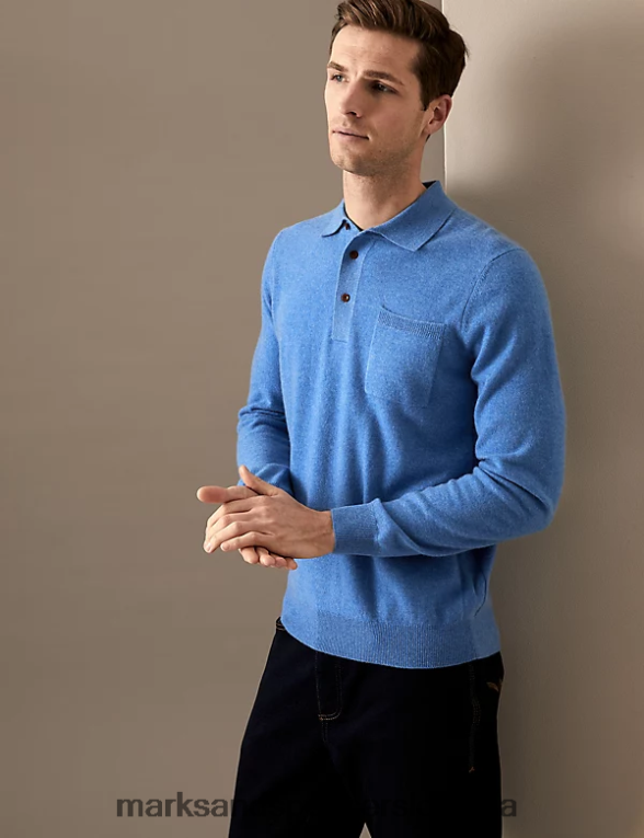 pletena polo majica iz čistega kašmirja ocean Marks & Spencer oblačila moški 6T8F6X7332