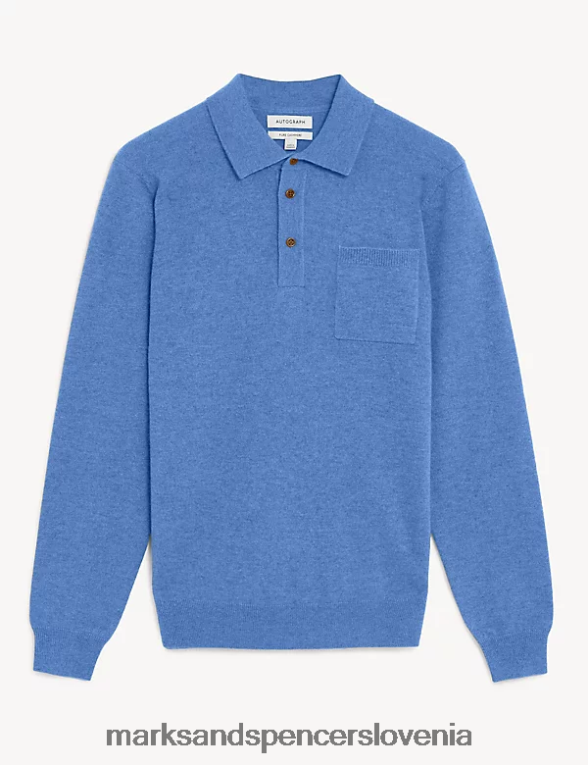 pletena polo majica iz čistega kašmirja ocean Marks & Spencer oblačila moški 6T8F6X7332