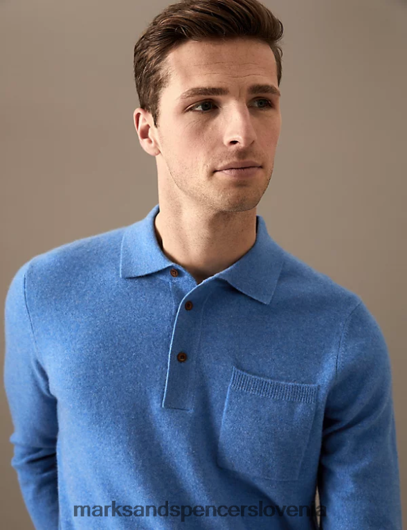 pletena polo majica iz čistega kašmirja ocean Marks & Spencer oblačila moški 6T8F6X7332