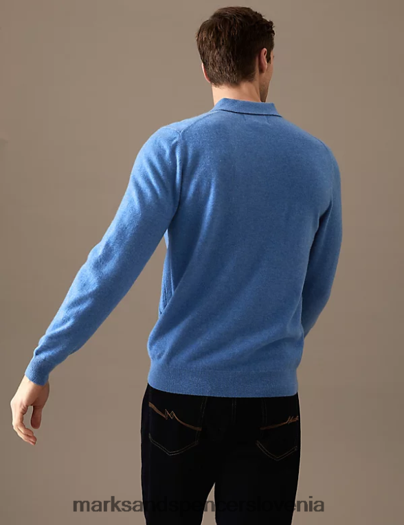 pletena polo majica iz čistega kašmirja ocean Marks & Spencer oblačila moški 6T8F6X7332