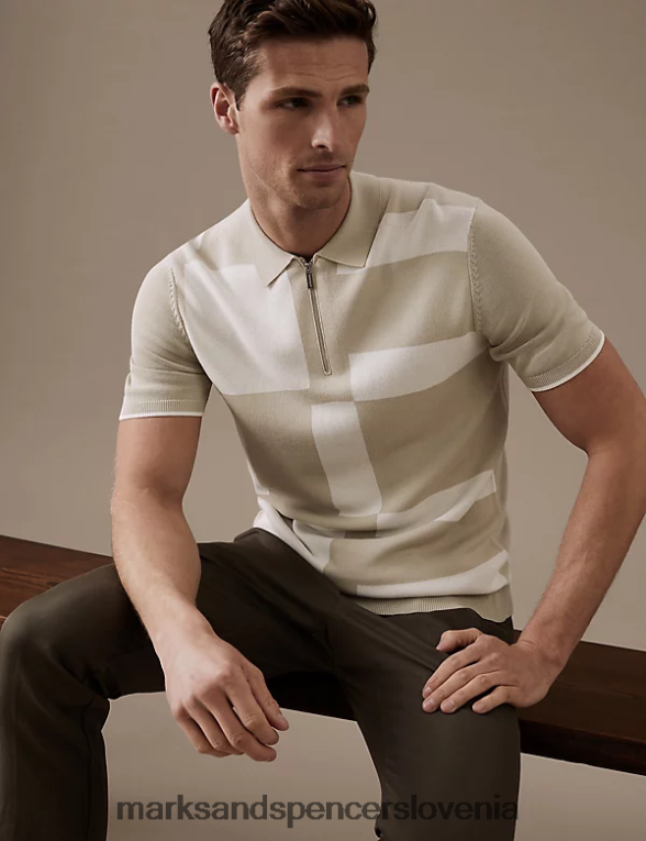 pletena polo majica iz mešanice bombaža ecru mešanica Marks & Spencer oblačila moški 6T8F6X6153