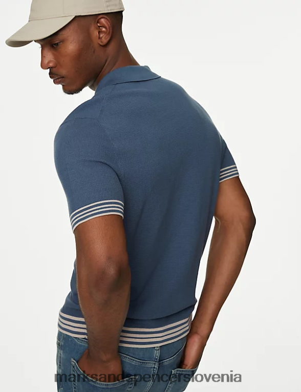 pletena polo majica iz mešanice bombaža modra Marks & Spencer oblačila moški 6T8F6X5242