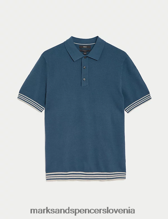 pletena polo majica iz mešanice bombaža modra Marks & Spencer oblačila moški 6T8F6X5242