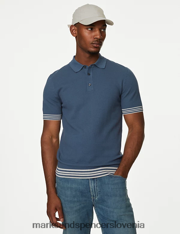 pletena polo majica iz mešanice bombaža modra Marks & Spencer oblačila moški 6T8F6X5242
