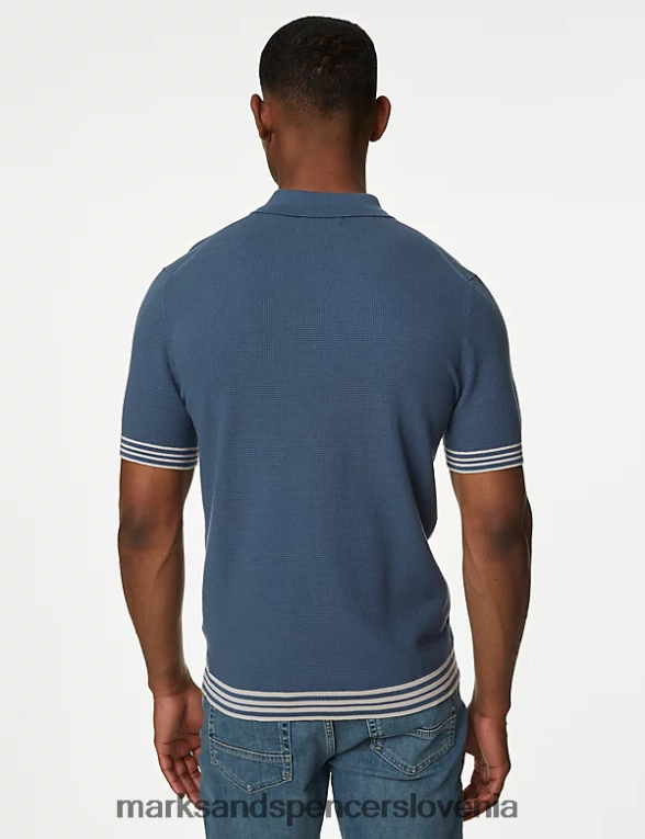 pletena polo majica iz mešanice bombaža modra Marks & Spencer oblačila moški 6T8F6X5242