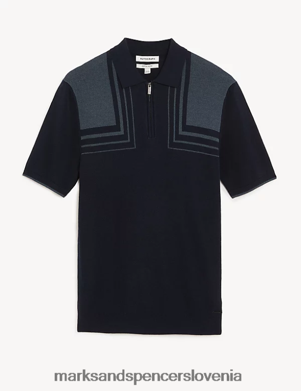 pletena polo majica z barvnim blokom iz mešanice bombaža temno mornarska mešanica Marks & Spencer oblačila moški 6T8F6X5482