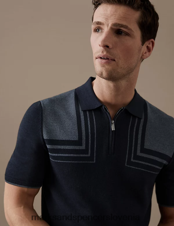 pletena polo majica z barvnim blokom iz mešanice bombaža temno mornarska mešanica Marks & Spencer oblačila moški 6T8F6X5482