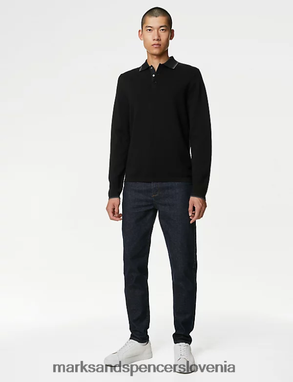 pletena polo majica z bogato bombažno konico Črna Marks & Spencer oblačila moški 6T8F6X5495