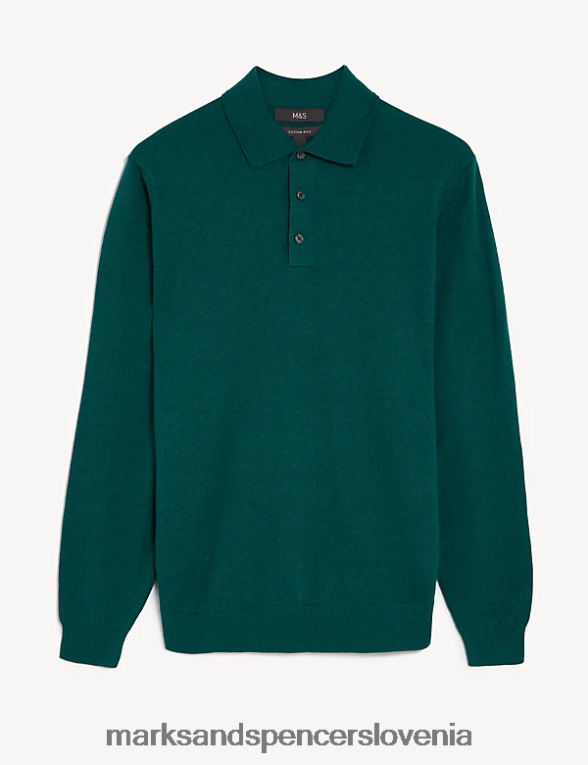 pletena polo majica z bogato bombažno konico steklenica zelena Marks & Spencer oblačila moški 6T8F6X7173