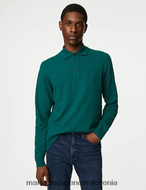 pletena polo majica z bogato bombažno konico steklenica zelena Marks & Spencer oblačila moški 6T8F6X7173
