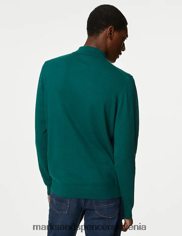 pletena polo majica z bogato bombažno konico steklenica zelena Marks & Spencer oblačila moški 6T8F6X7173