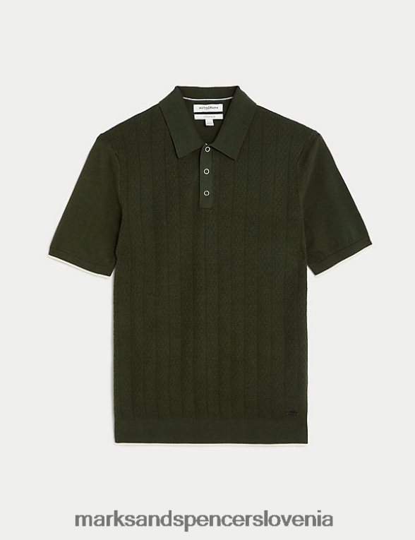 pletena polo majica z bogato bombažno teksturo kaki Marks & Spencer oblačila moški 6T8F6X6244