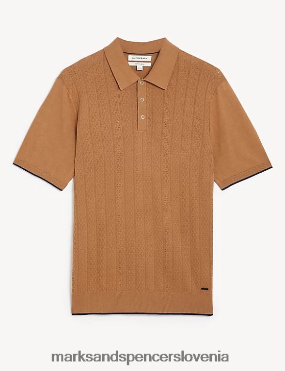 pletena polo majica z bogato bombažno teksturo mehka bronasta Marks & Spencer oblačila moški 6T8F6X6243