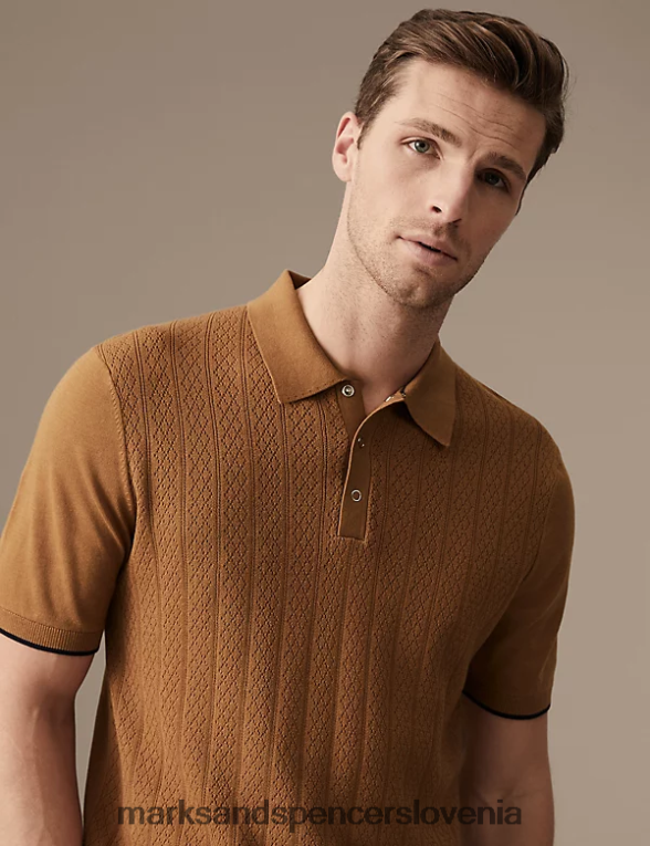 pletena polo majica z bogato bombažno teksturo mehka bronasta Marks & Spencer oblačila moški 6T8F6X6243