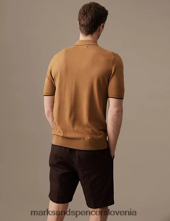 pletena polo majica z bogato bombažno teksturo mehka bronasta Marks & Spencer oblačila moški 6T8F6X6243