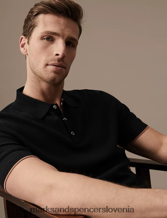 pletena polo majica z bogato bombažno teksturo črna mešanica Marks & Spencer oblačila moški 6T8F6X5881