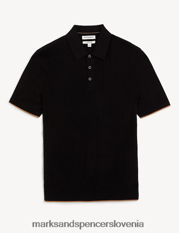 pletena polo majica z bogato bombažno teksturo črna mešanica Marks & Spencer oblačila moški 6T8F6X5881