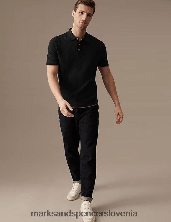 pletena polo majica z bogato bombažno teksturo črna mešanica Marks & Spencer oblačila moški 6T8F6X5881