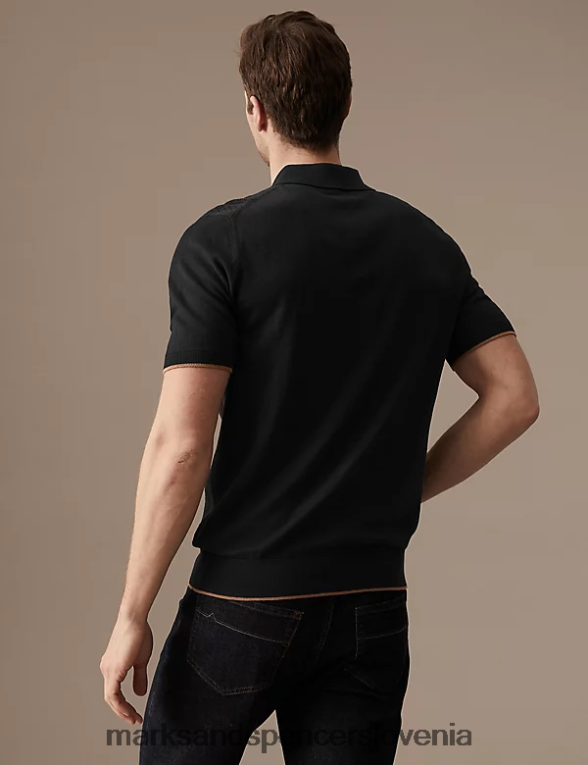 pletena polo majica z bogato bombažno teksturo črna mešanica Marks & Spencer oblačila moški 6T8F6X5881