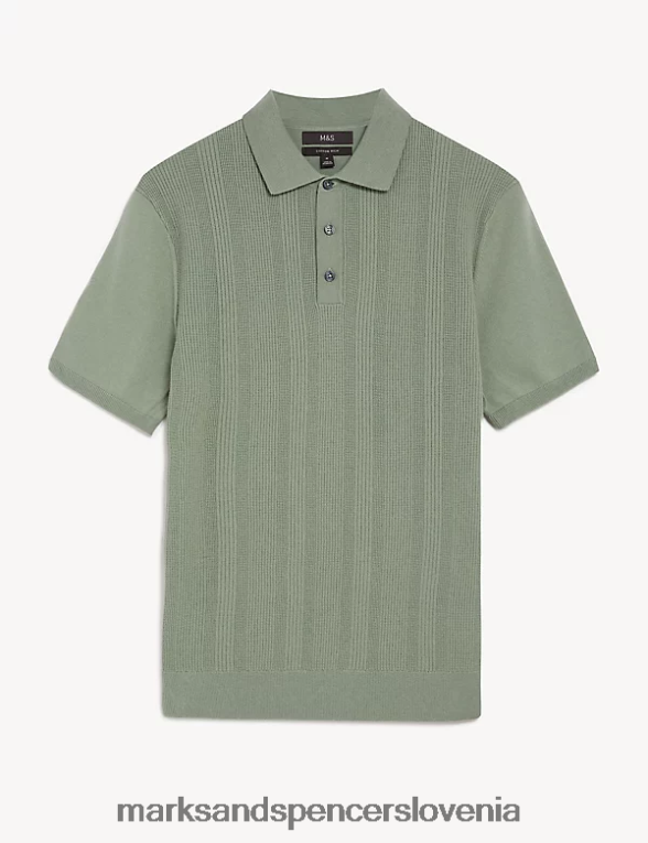 pletena polo majica z bogato bombažno teksturo zelena Marks & Spencer oblačila moški 6T8F6X6277