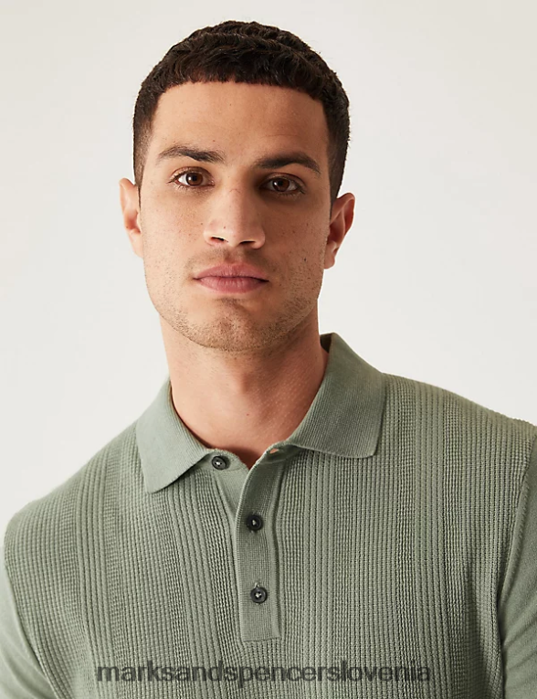 pletena polo majica z bogato bombažno teksturo zelena Marks & Spencer oblačila moški 6T8F6X6277