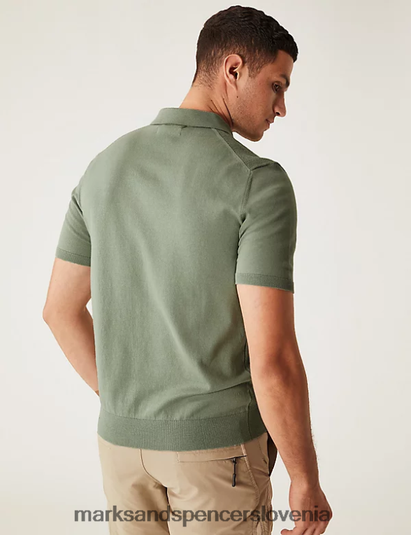 pletena polo majica z bogato bombažno teksturo zelena Marks & Spencer oblačila moški 6T8F6X6277