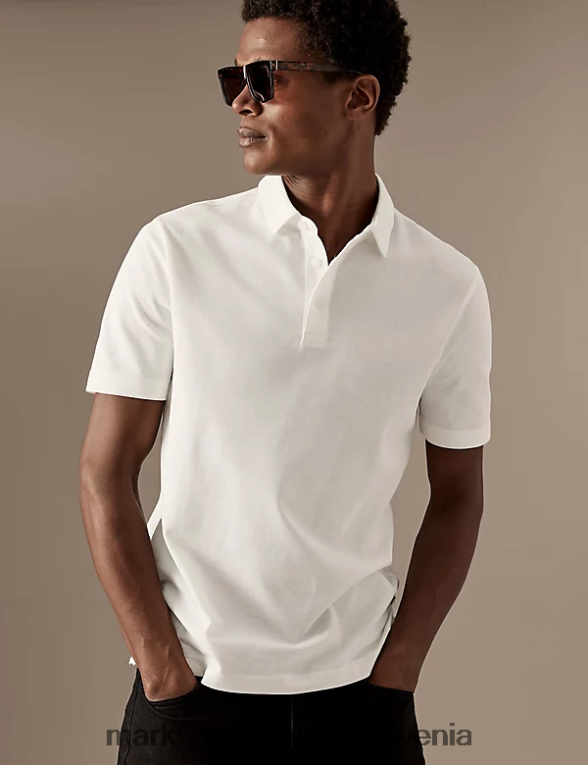 polo majica iz čistega bombaža slonovina Marks & Spencer oblačila moški 6T8F6X6665
