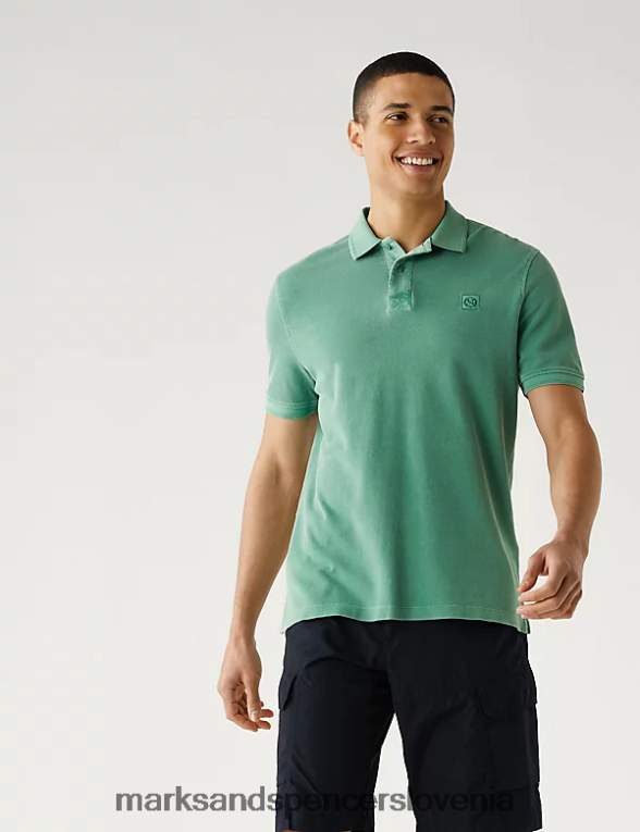 polo majica iz čistega bombaža sveže zelene Marks & Spencer oblačila moški 6T8F6X6868