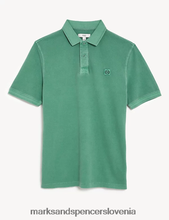 polo majica iz čistega bombaža sveže zelene Marks & Spencer oblačila moški 6T8F6X6868