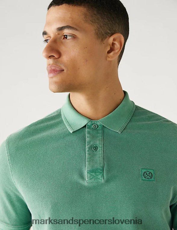 polo majica iz čistega bombaža sveže zelene Marks & Spencer oblačila moški 6T8F6X6868