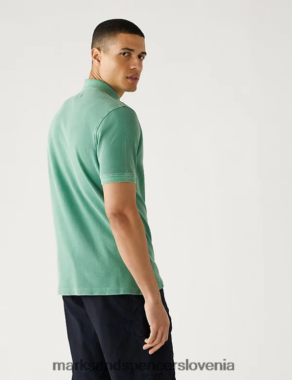 polo majica iz čistega bombaža sveže zelene Marks & Spencer oblačila moški 6T8F6X6868