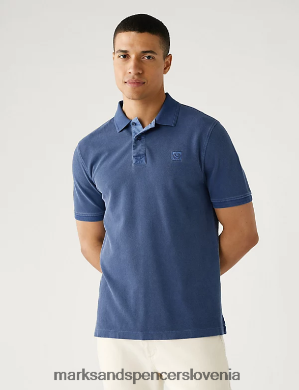 polo majica iz čistega bombaža temno črnilo Marks & Spencer oblačila moški 6T8F6X7213