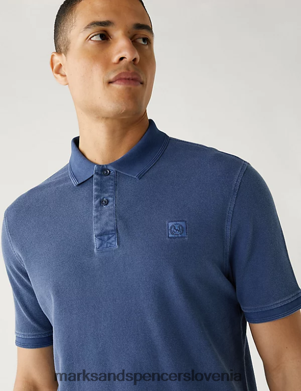 polo majica iz čistega bombaža temno črnilo Marks & Spencer oblačila moški 6T8F6X7213