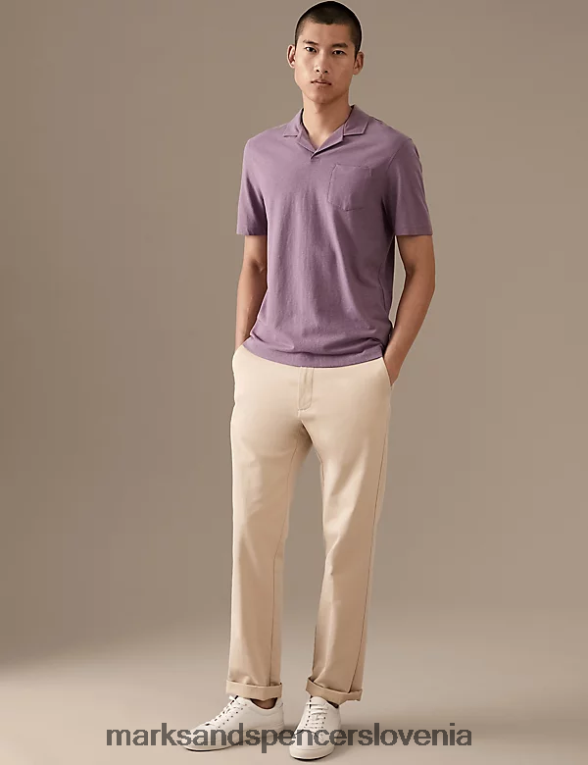 polo majica revere iz lanene mešanice oprašene slive Marks & Spencer oblačila moški 6T8F6X6600