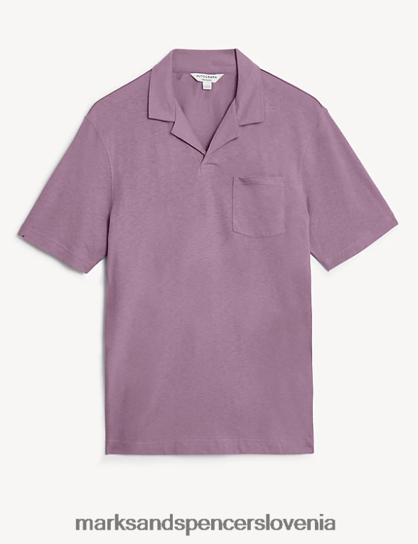 polo majica revere iz lanene mešanice oprašene slive Marks & Spencer oblačila moški 6T8F6X6600