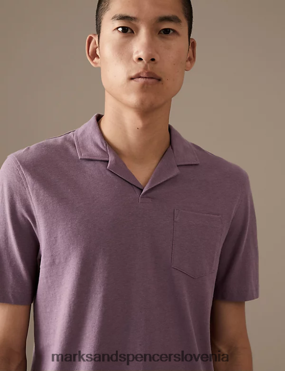 polo majica revere iz lanene mešanice oprašene slive Marks & Spencer oblačila moški 6T8F6X6600
