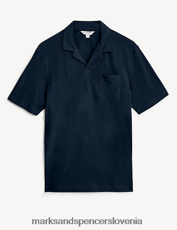 polo majica revere iz lanene mešanice temna mornarica Marks & Spencer oblačila moški 6T8F6X6601