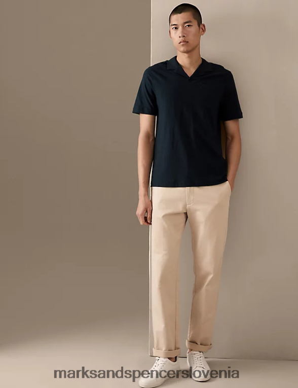 polo majica revere iz lanene mešanice temna mornarica Marks & Spencer oblačila moški 6T8F6X6601