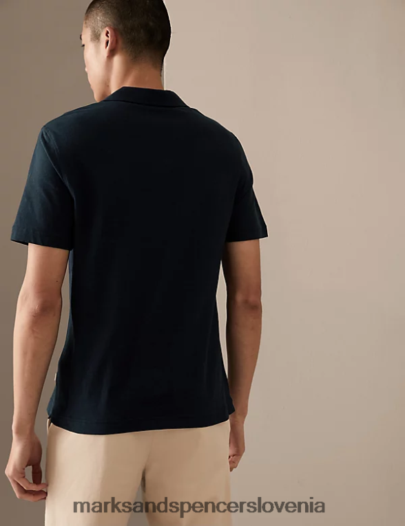 polo majica revere iz lanene mešanice temna mornarica Marks & Spencer oblačila moški 6T8F6X6601