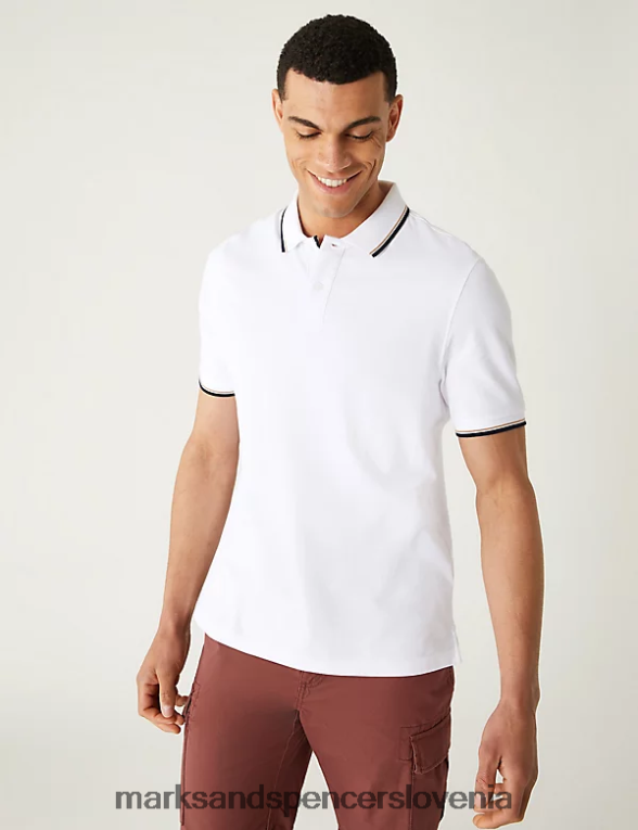 polo majica s konico iz čistega bombaža bela Marks & Spencer oblačila moški 6T8F6X5061