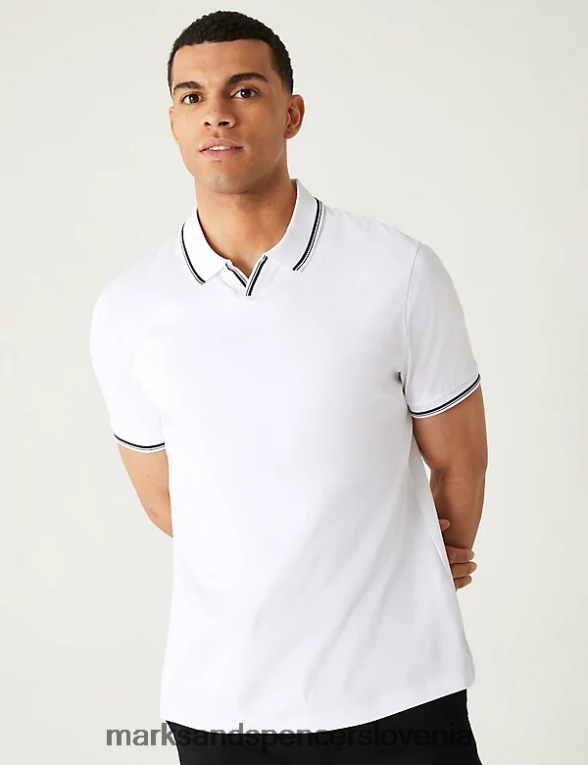 polo majica s konico iz čistega bombaža bela Marks & Spencer oblačila moški 6T8F6X6604