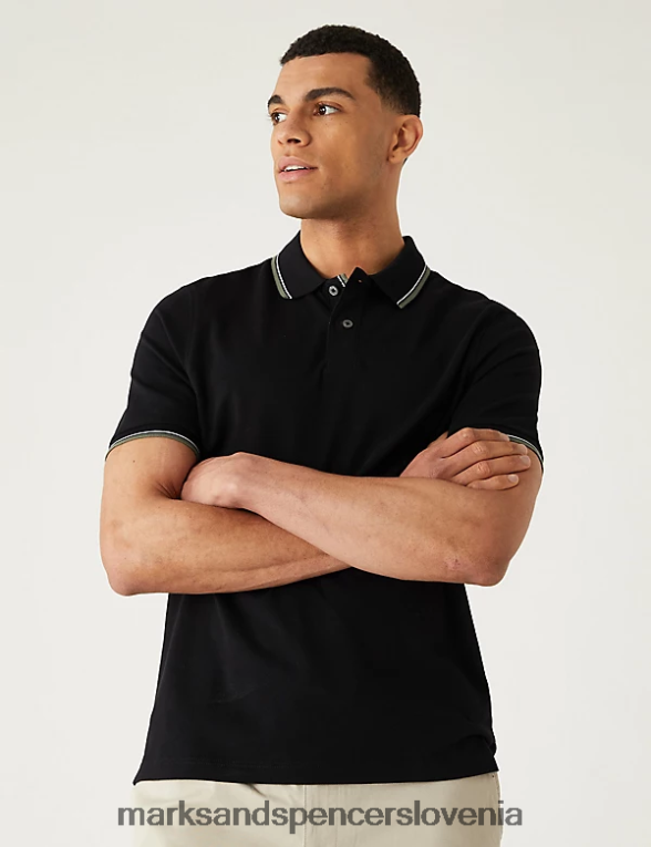 polo majica s konico iz čistega bombaža Črna Marks & Spencer oblačila moški 6T8F6X5060