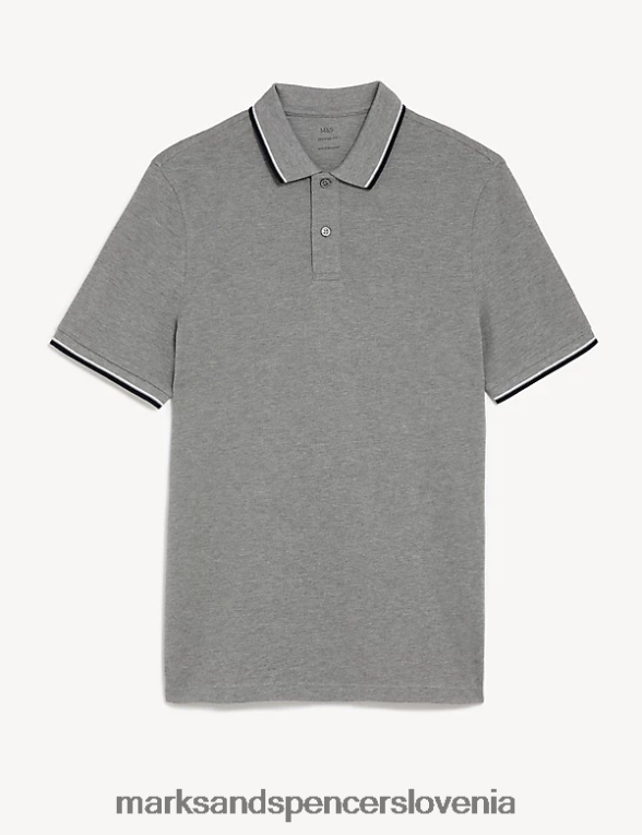 polo majica s konico iz čistega bombaža sivi lapor Marks & Spencer oblačila moški 6T8F6X5058