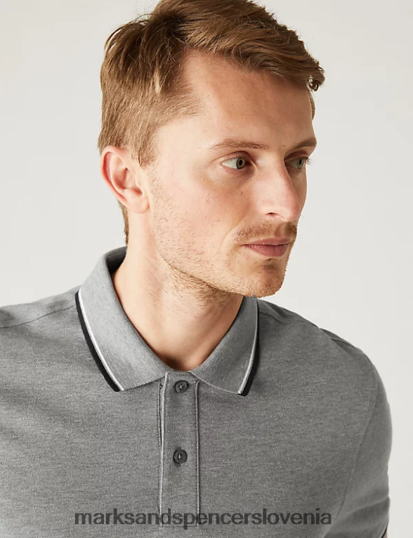 polo majica s konico iz čistega bombaža sivi lapor Marks & Spencer oblačila moški 6T8F6X5058