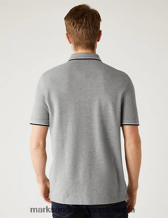polo majica s konico iz čistega bombaža sivi lapor Marks & Spencer oblačila moški 6T8F6X5058