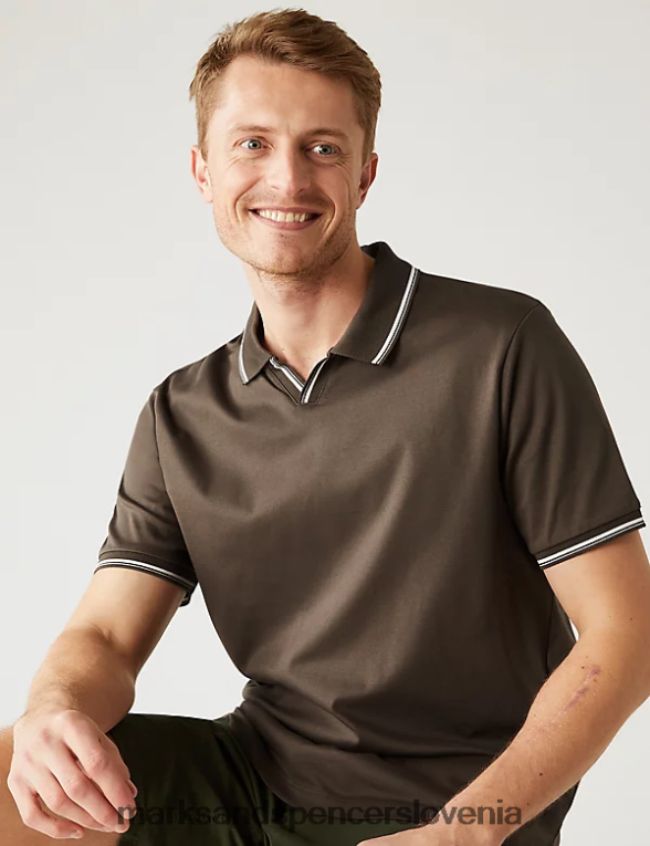 polo majica s konico iz čistega bombaža srednje rjava Marks & Spencer oblačila moški 6T8F6X6231