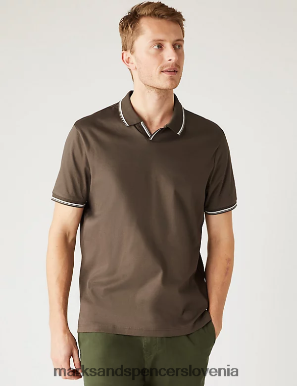polo majica s konico iz čistega bombaža srednje rjava Marks & Spencer oblačila moški 6T8F6X6231