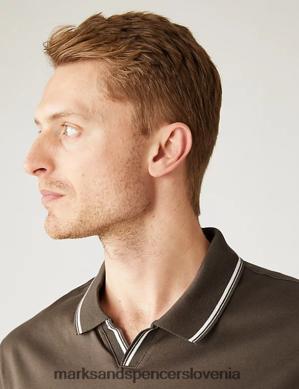 polo majica s konico iz čistega bombaža srednje rjava Marks & Spencer oblačila moški 6T8F6X6231