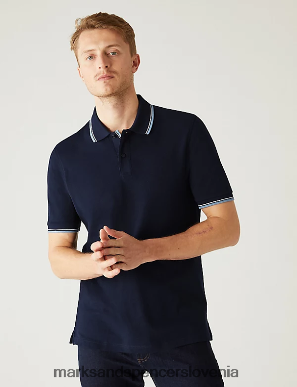 polo majica s konico iz čistega bombaža temna mornarica Marks & Spencer oblačila moški 6T8F6X5057